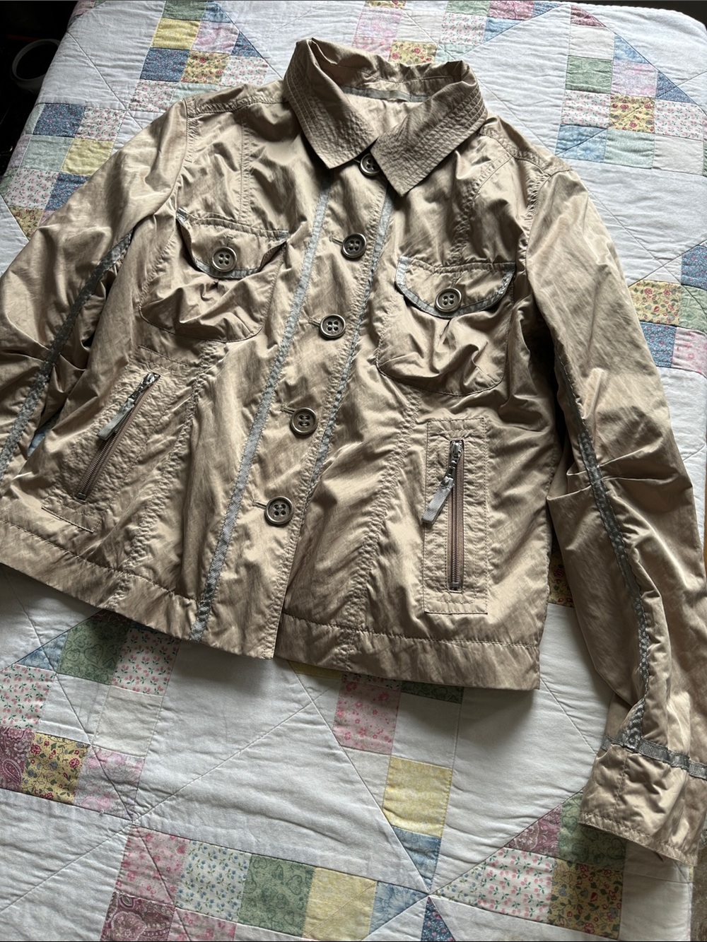 H—Women's Beige Utility Jacket with Button Front